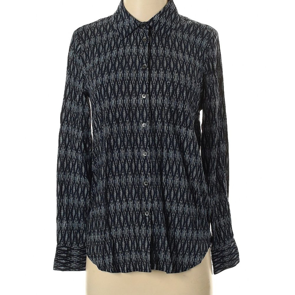 Soft Joie Button Up Black & Blue Pattern Shirt sz XS EUC